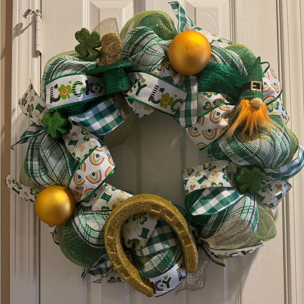 Festive Green and Gold Holiday Wreath